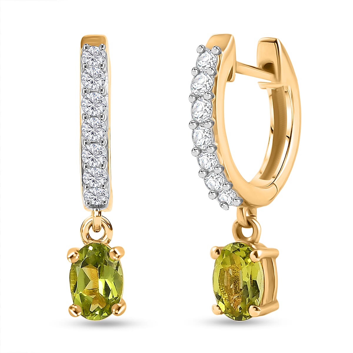 D'joy Morning Leafdrop - Nature's First Light Natural Hebei Peridot &amp; White Zircon Full Hoop Earring in Yellow Gold Plating Sterling Silver 1.35 Ct. 8232775 0