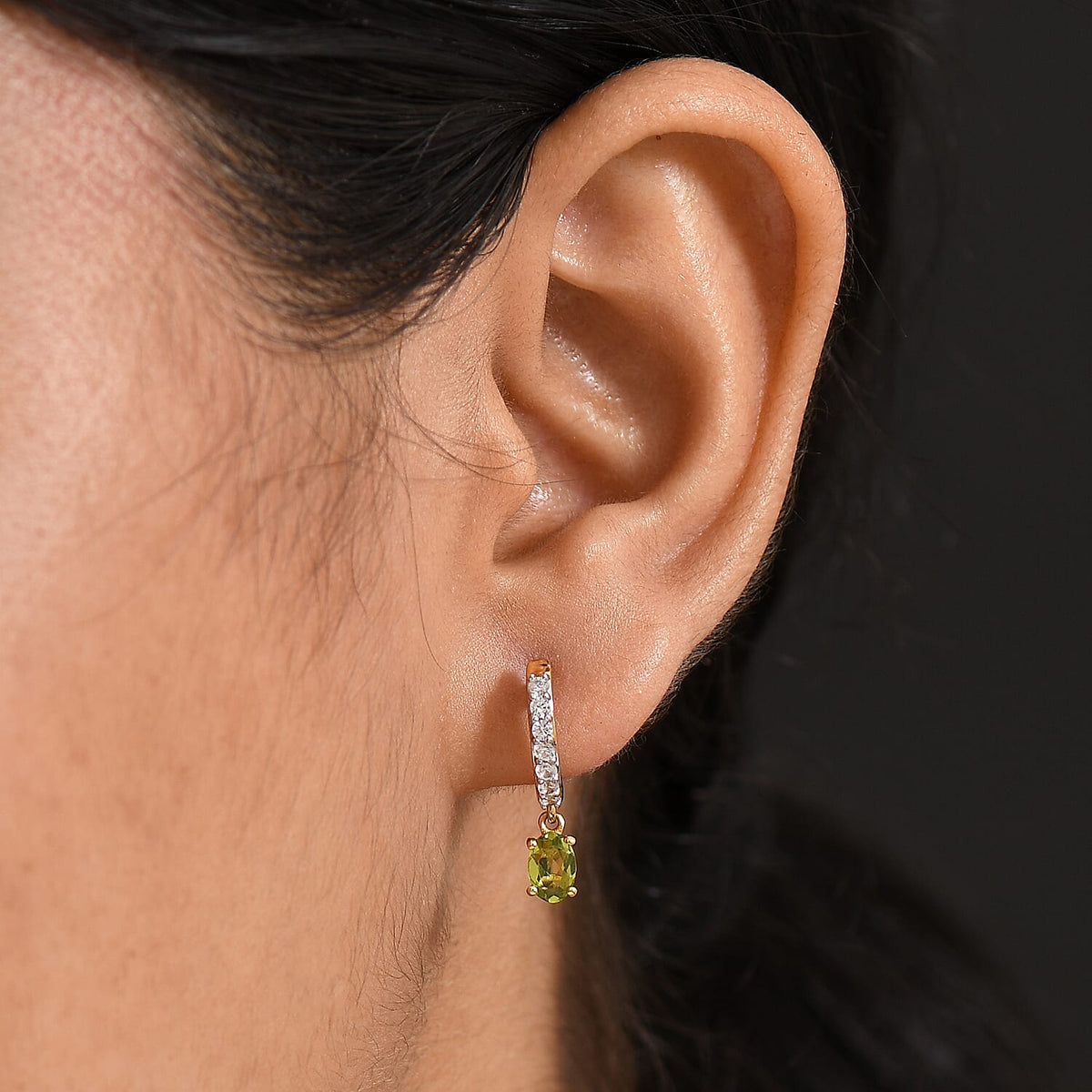 D'joy Morning Leafdrop - Nature's First Light Natural Hebei Peridot &amp; White Zircon Full Hoop Earring in Yellow Gold Plating Sterling Silver 1.35 Ct. 8232775 3