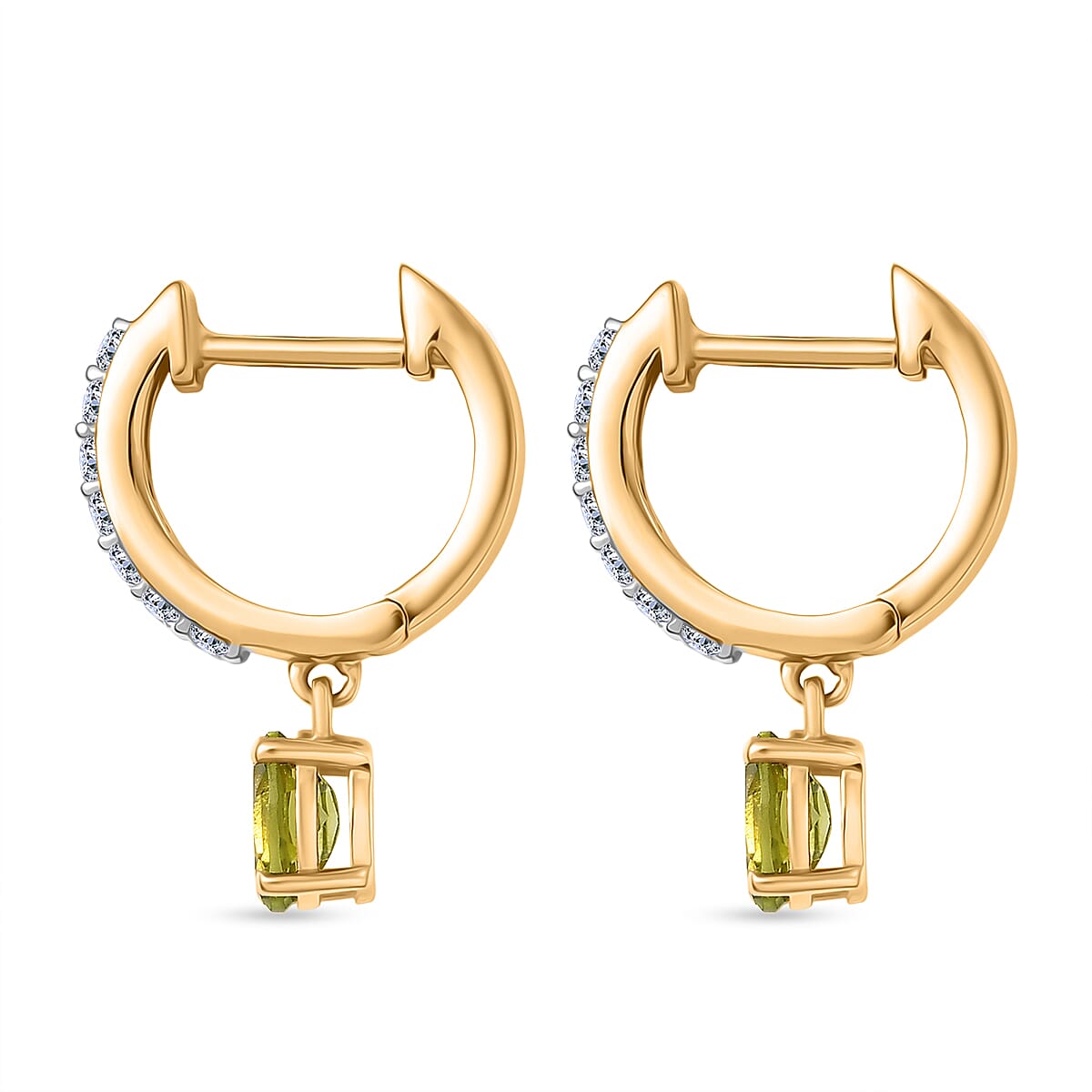 D'joy Morning Leafdrop - Nature's First Light Natural Hebei Peridot &amp; White Zircon Full Hoop Earring in Yellow Gold Plating Sterling Silver 1.35 Ct. 8232775 4