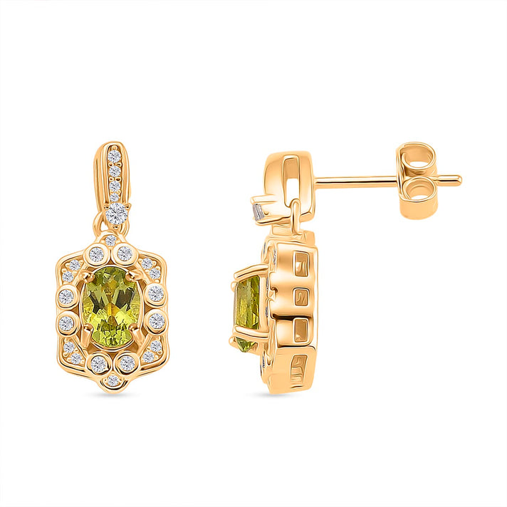 D'Joy Peridot &amp; White Zircon Earring with Push Back in Yellow Gold Plated Sterling Silver 1.89 Ct. 8309753 1