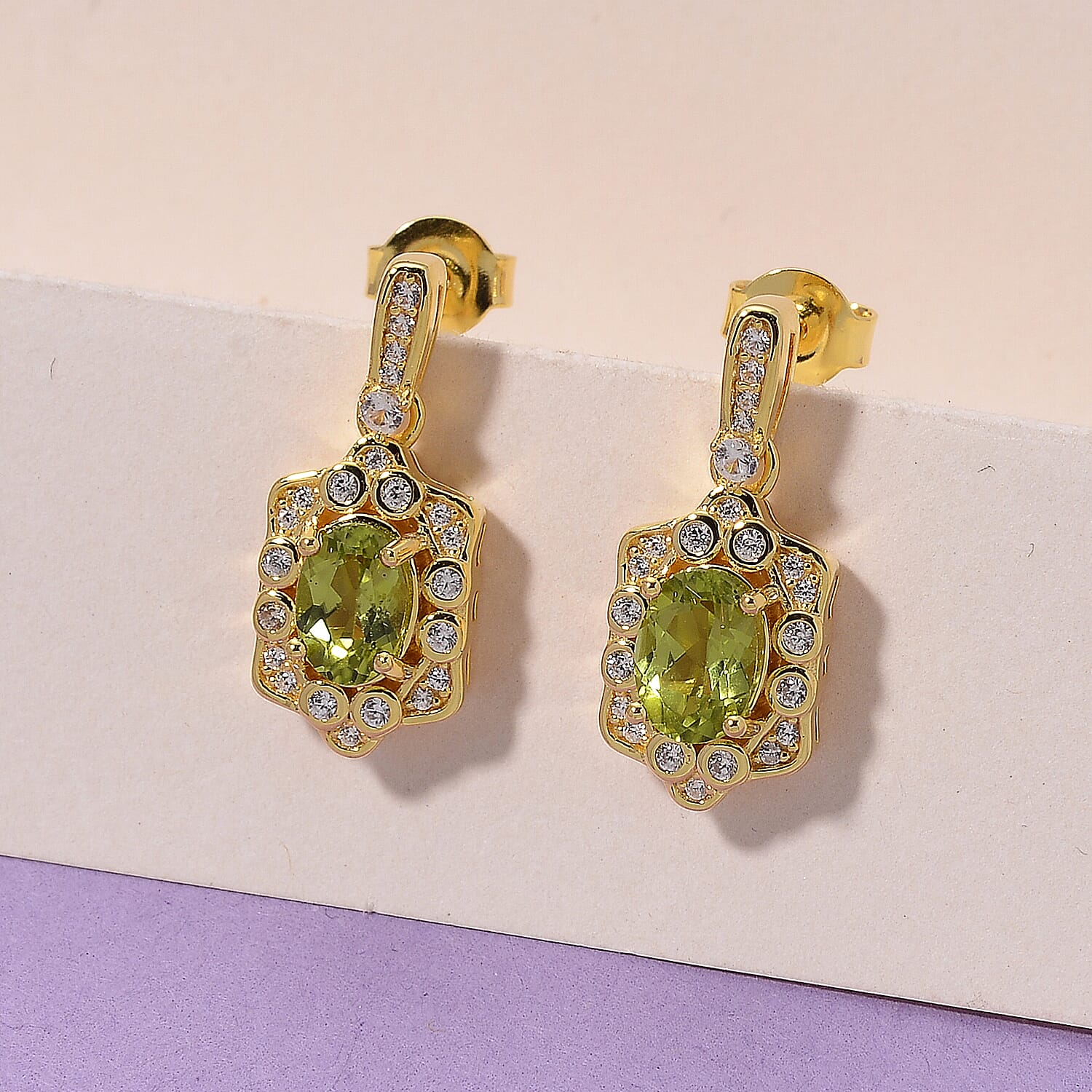 D'Joy Peridot &amp; White Zircon Earring with Push Back in Yellow Gold Plated Sterling Silver 1.89 Ct. 8309753 2