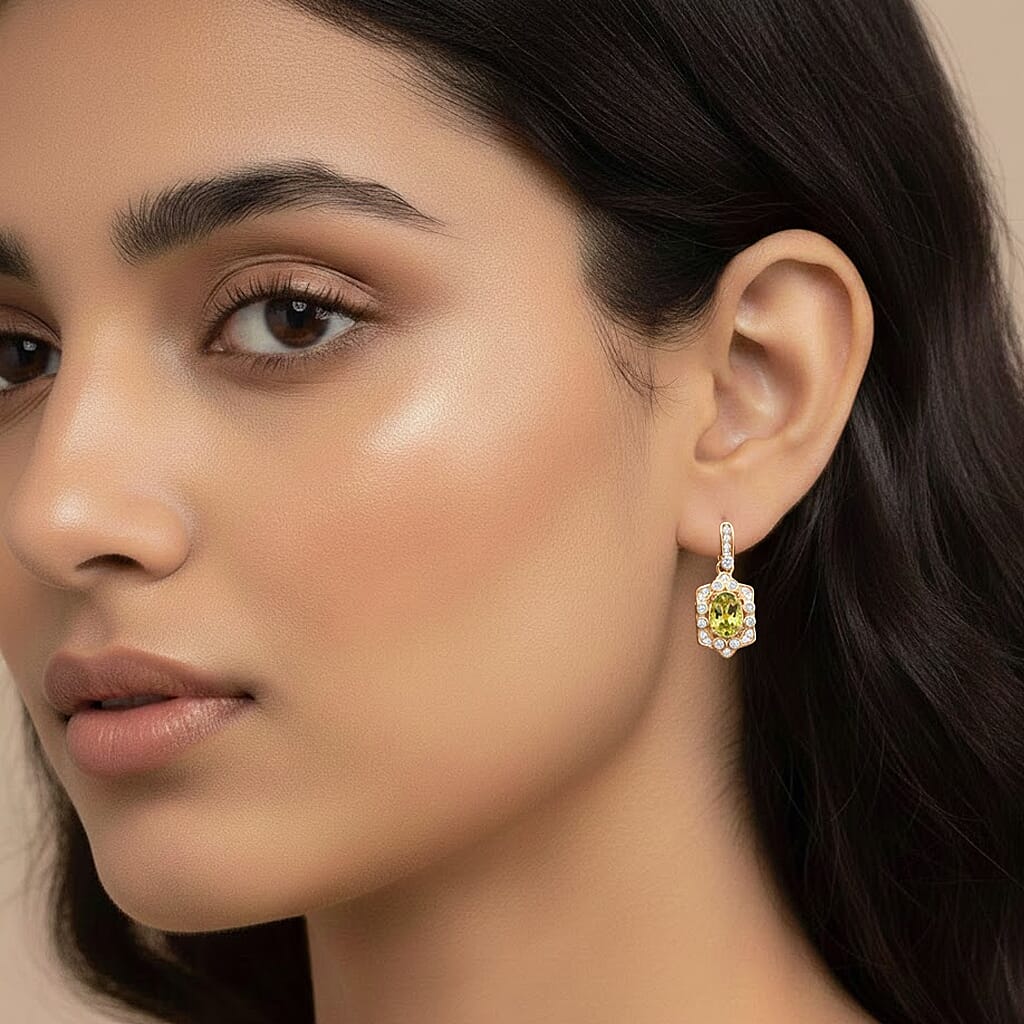 D'Joy Peridot &amp; White Zircon Earring with Push Back in Yellow Gold Plated Sterling Silver 1.89 Ct. 8309753 3