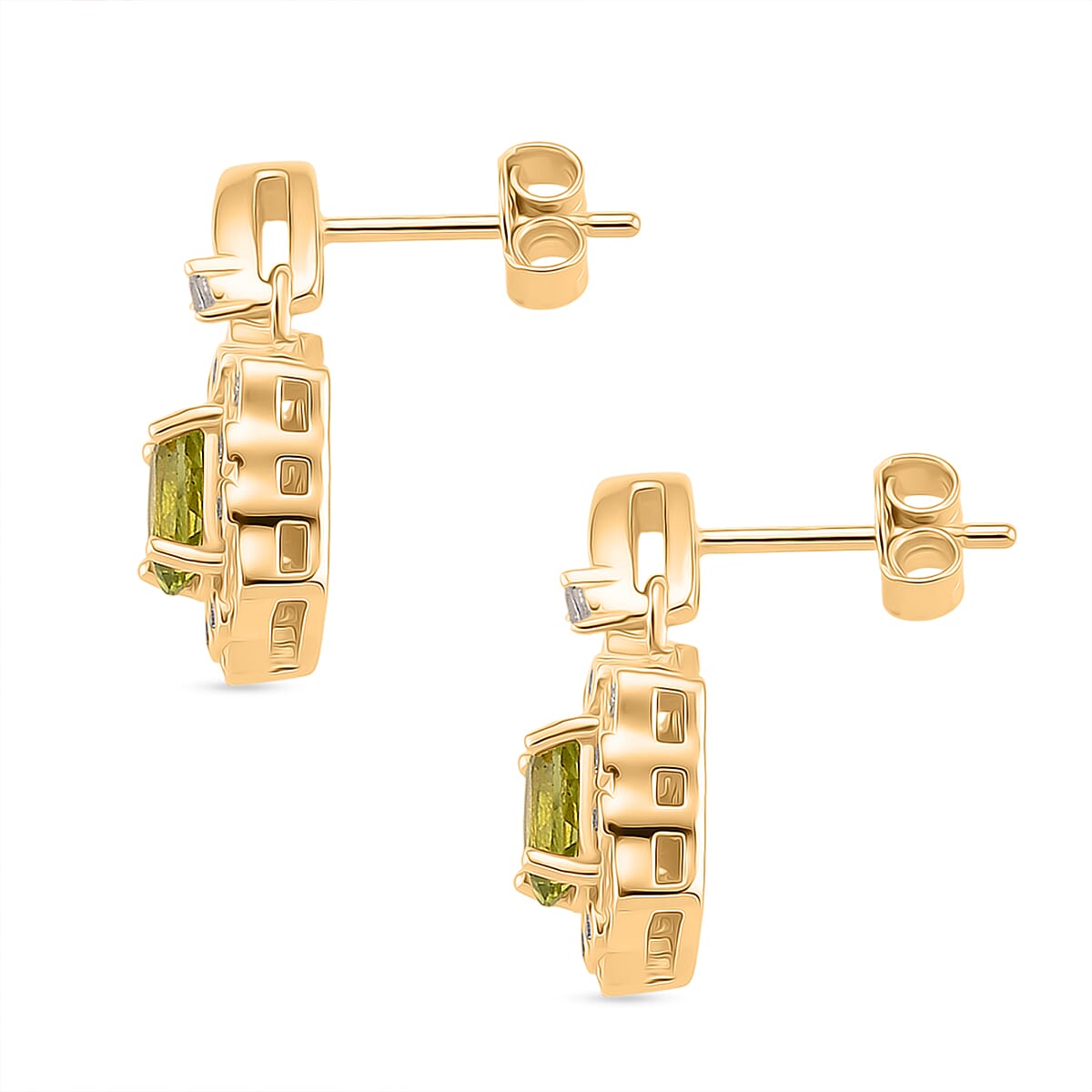 D'Joy Peridot &amp; White Zircon Earring with Push Back in Yellow Gold Plated Sterling Silver 1.89 Ct. 8309753 4