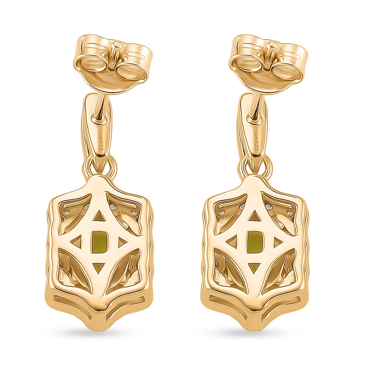 D'Joy Peridot &amp; White Zircon Earring with Push Back in Yellow Gold Plated Sterling Silver 1.89 Ct. 8309753 5