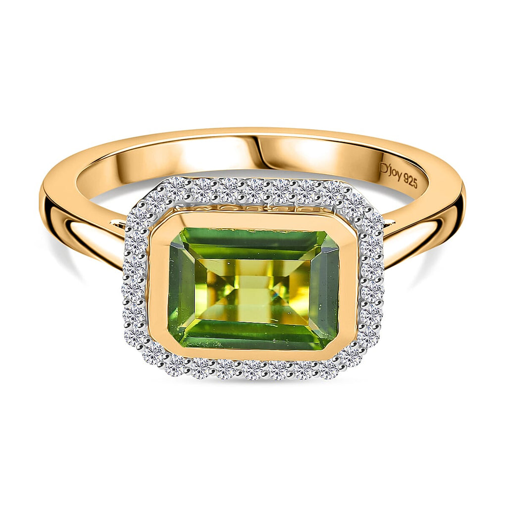 D'joy White Zircon & Deco Peridot Bloom Ring in 18K Yellow Gold Plating Sterling Silver 2.76 Ct.