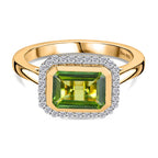 D'joy White Zircon & Deco Peridot Bloom Ring in 18K Yellow Gold Plating Sterling Silver 2.76 Ct.