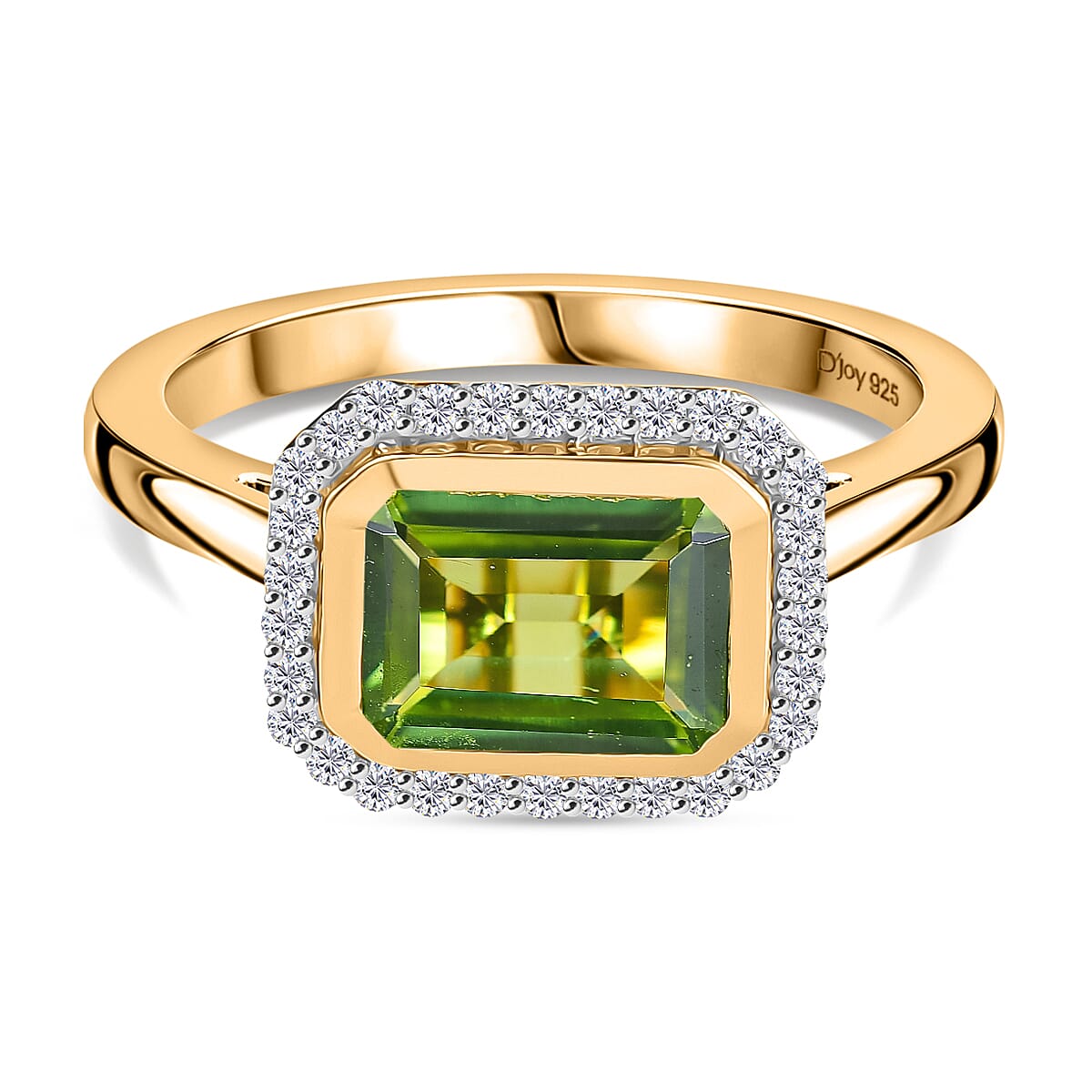 D'joy White Zircon and Natural Hebei Peridot Deco Ring in 18K Yellow Gold Plated Sterling Silver 2.76 Ct. 8232501 0