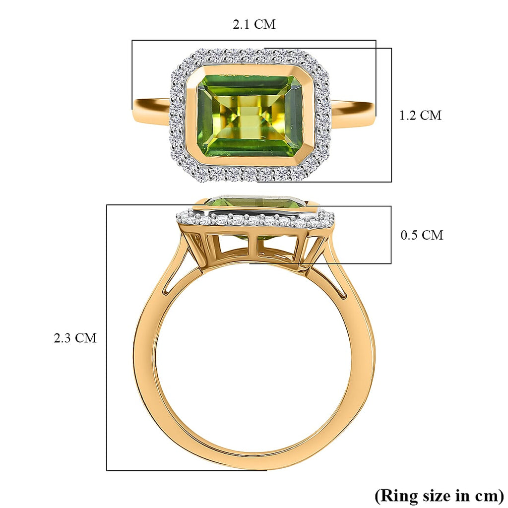 D'joy White Zircon & Deco Peridot Bloom Ring in 18K Yellow Gold Plating Sterling Silver 2.76 Ct.