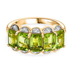 D'joy White Zircon & Peridot Garden Row Ring in Yellow Gold Plating Sterling Silver 3.61 Ct.