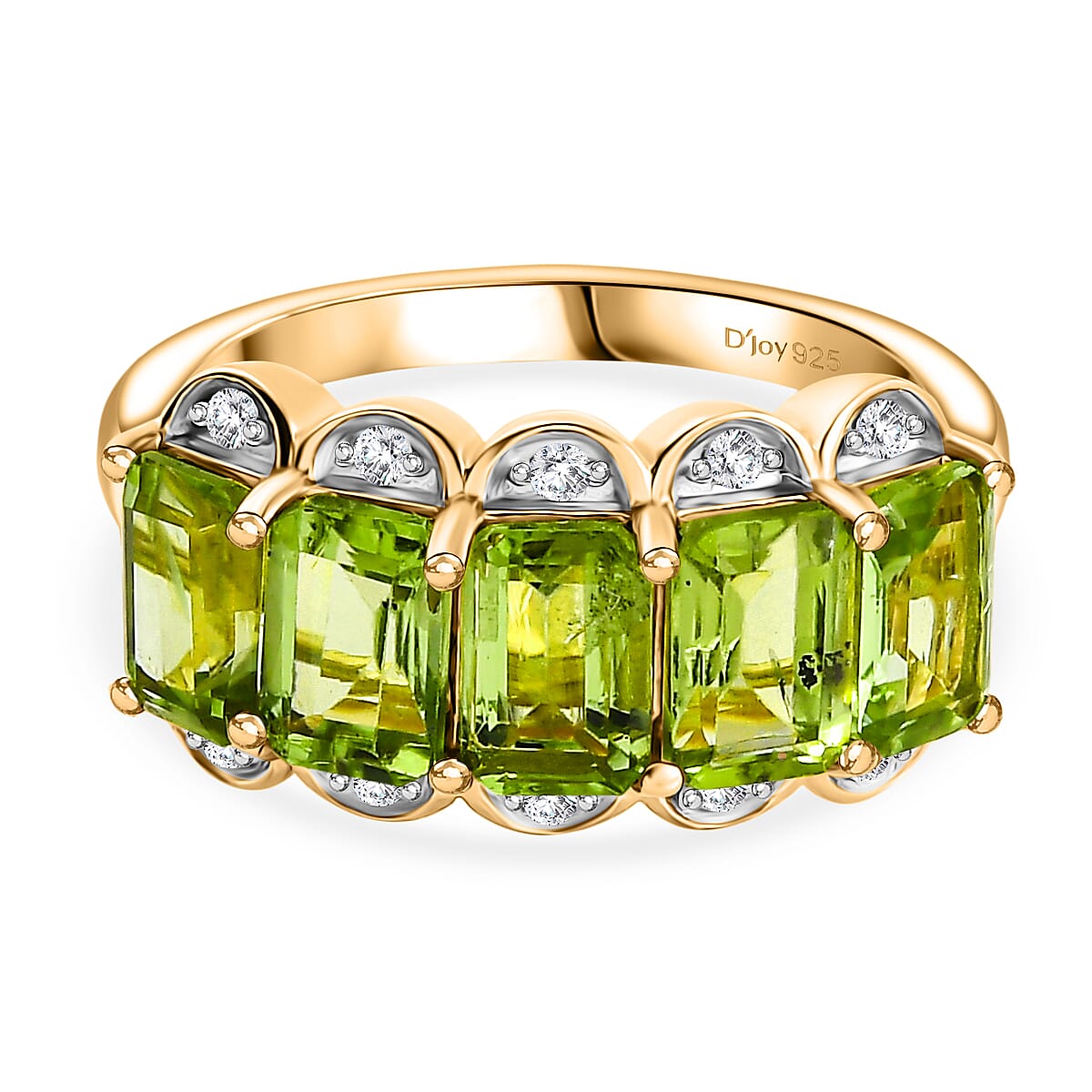 D'joy Natural Hebei Peridot, White Zircon Garden Row Ring in Yellow Gold Plated Sterling Silver 3.61 Ct. 8232703 0