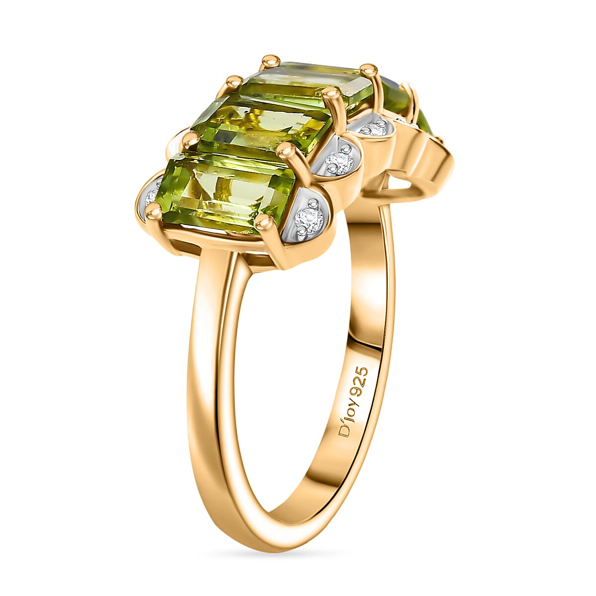 D'joy Natural Hebei Peridot, White Zircon Garden Row Ring in Yellow Gold Plated Sterling Silver 3.61 Ct. 8232703 3