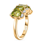D'joy White Zircon & Peridot Garden Row Ring in Yellow Gold Plating Sterling Silver 3.61 Ct.
