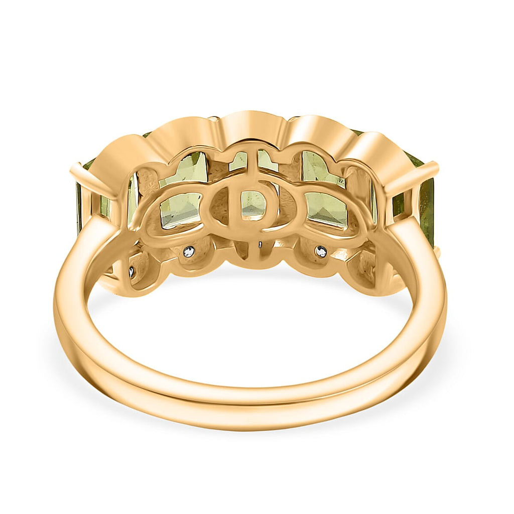 D'joy White Zircon & Peridot Garden Row Ring in Yellow Gold Plating Sterling Silver 3.61 Ct.