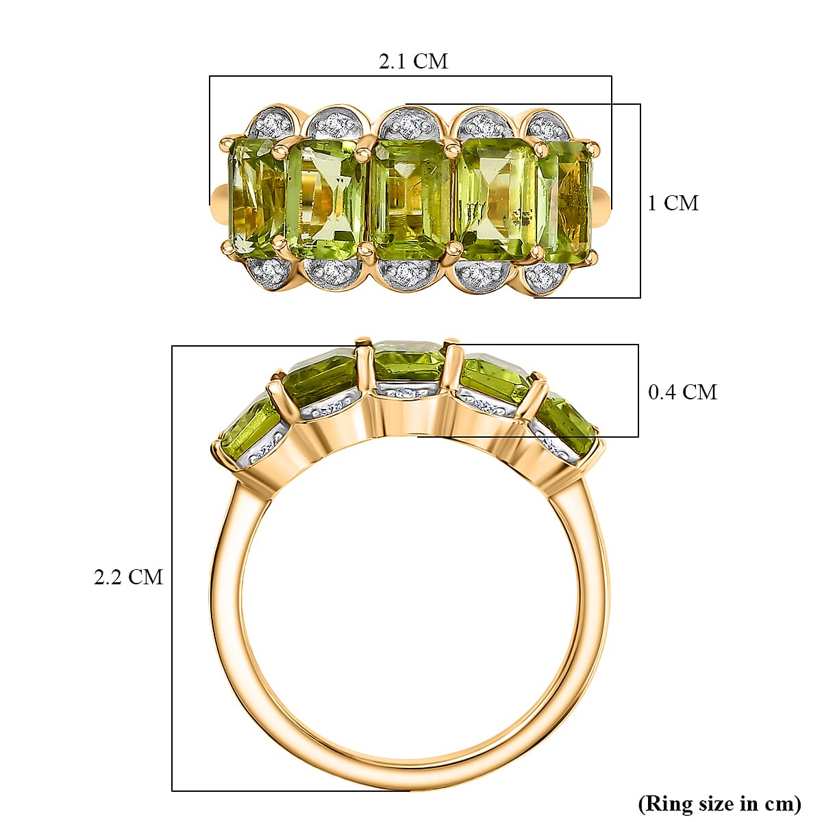 D'joy Natural Hebei Peridot, White Zircon Garden Row Ring in Yellow Gold Plated Sterling Silver 3.61 Ct. 8232703 5