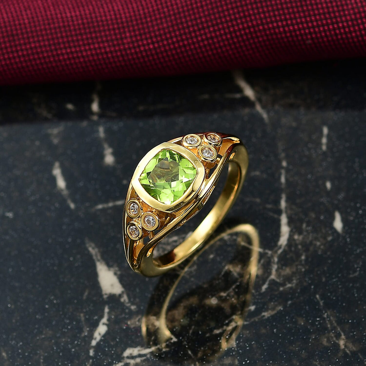 D'joy White Zircon, Natural Hebei Peridot Grove Ring in Yellow Gold Plated Sterling Silver 1.74 Ct. 8232733 1