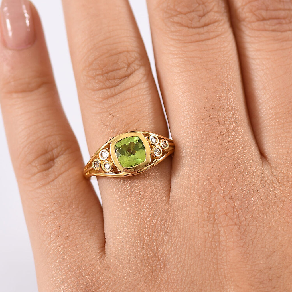 D'joy White Zircon & Peridot Grove Ring in Yellow Gold Plating Sterling Silver 1.74 Ct.
