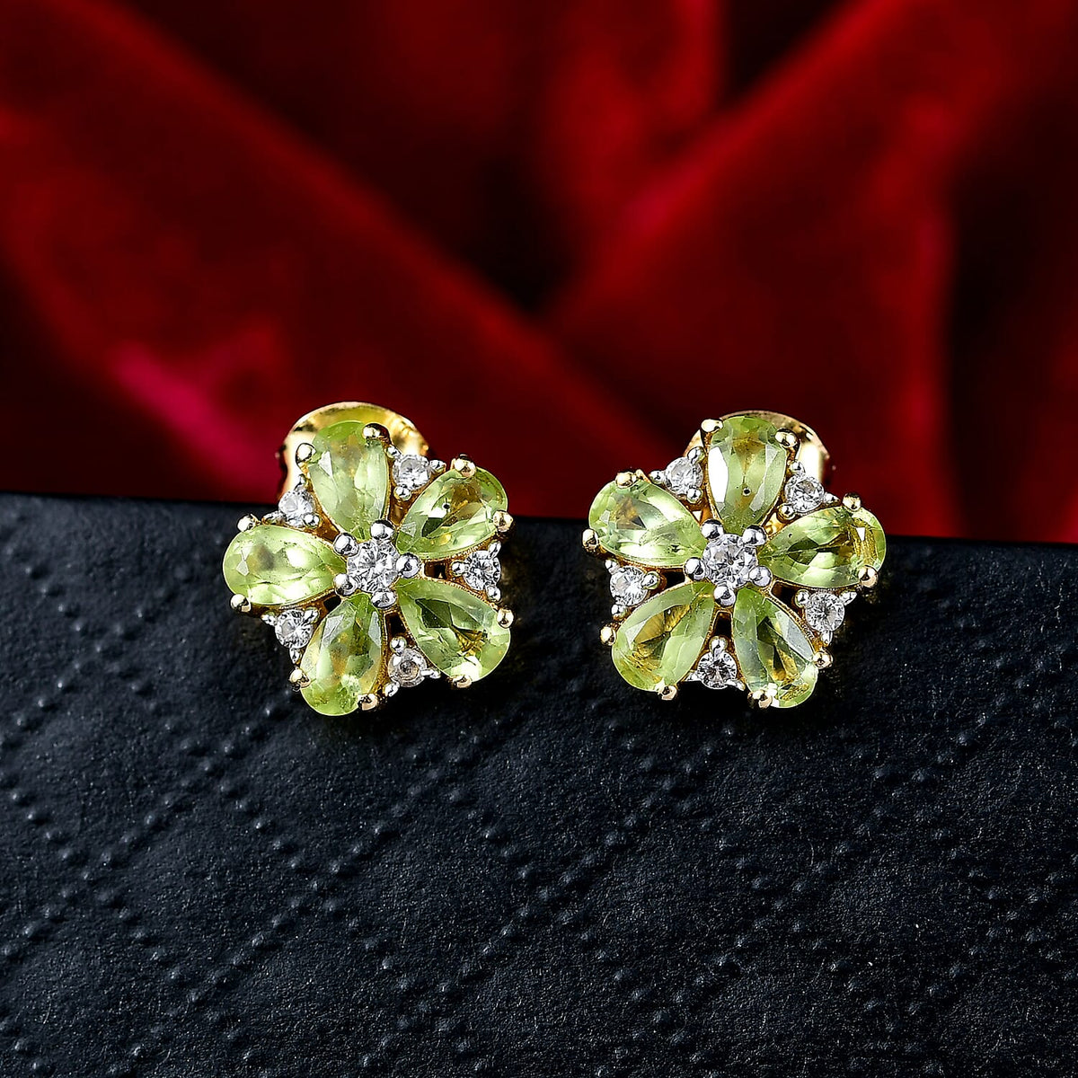 D'joy Natural Hebei Peridot &amp; White Zircon Solitaire Stud Push Post Meadow Bloom Earring in Yellow Gold Plating Sterling Silver 2.46 Ct. 8232679 2