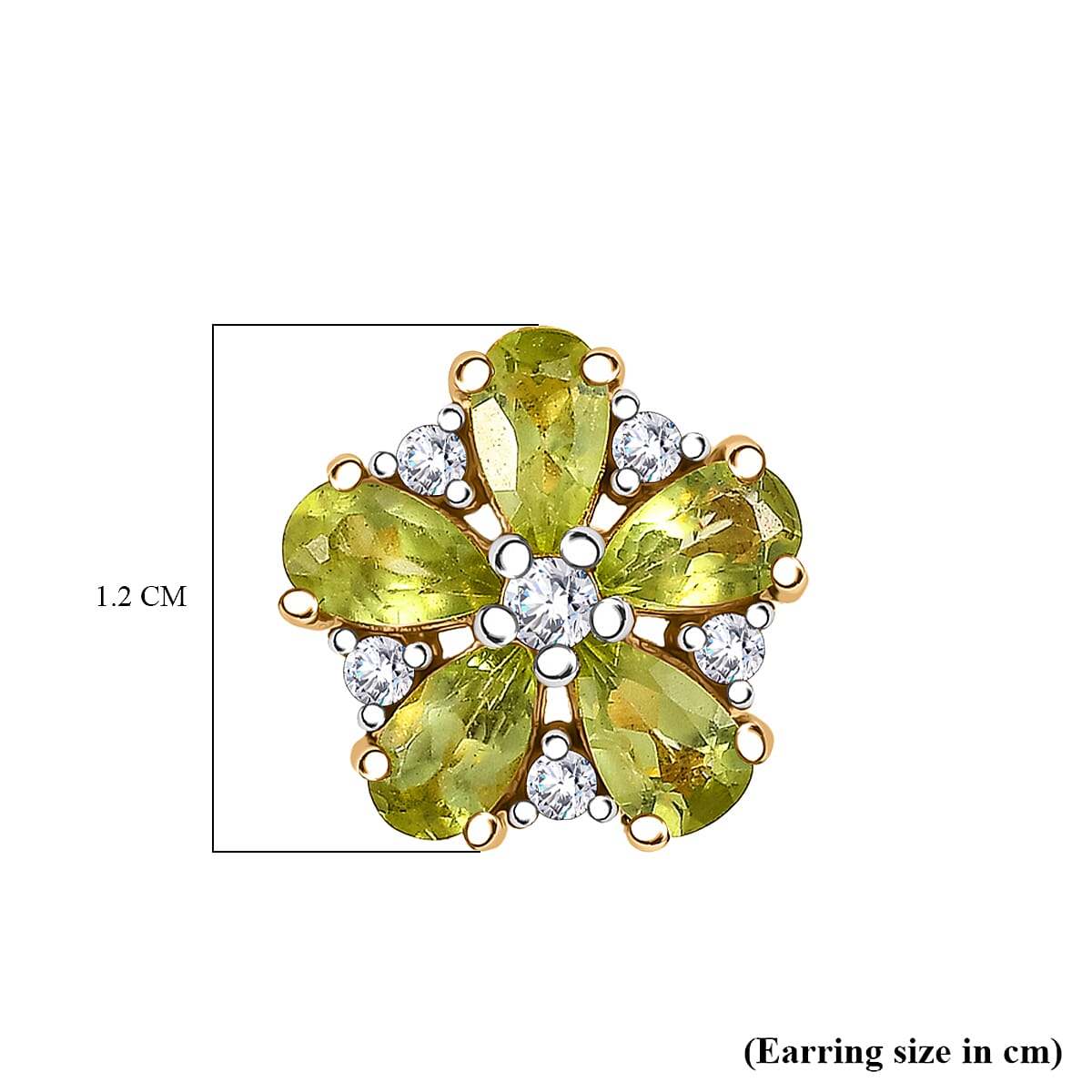 D'joy Natural Hebei Peridot &amp; White Zircon Solitaire Stud Push Post Meadow Bloom Earring in Yellow Gold Plating Sterling Silver 2.46 Ct. 8232679 5