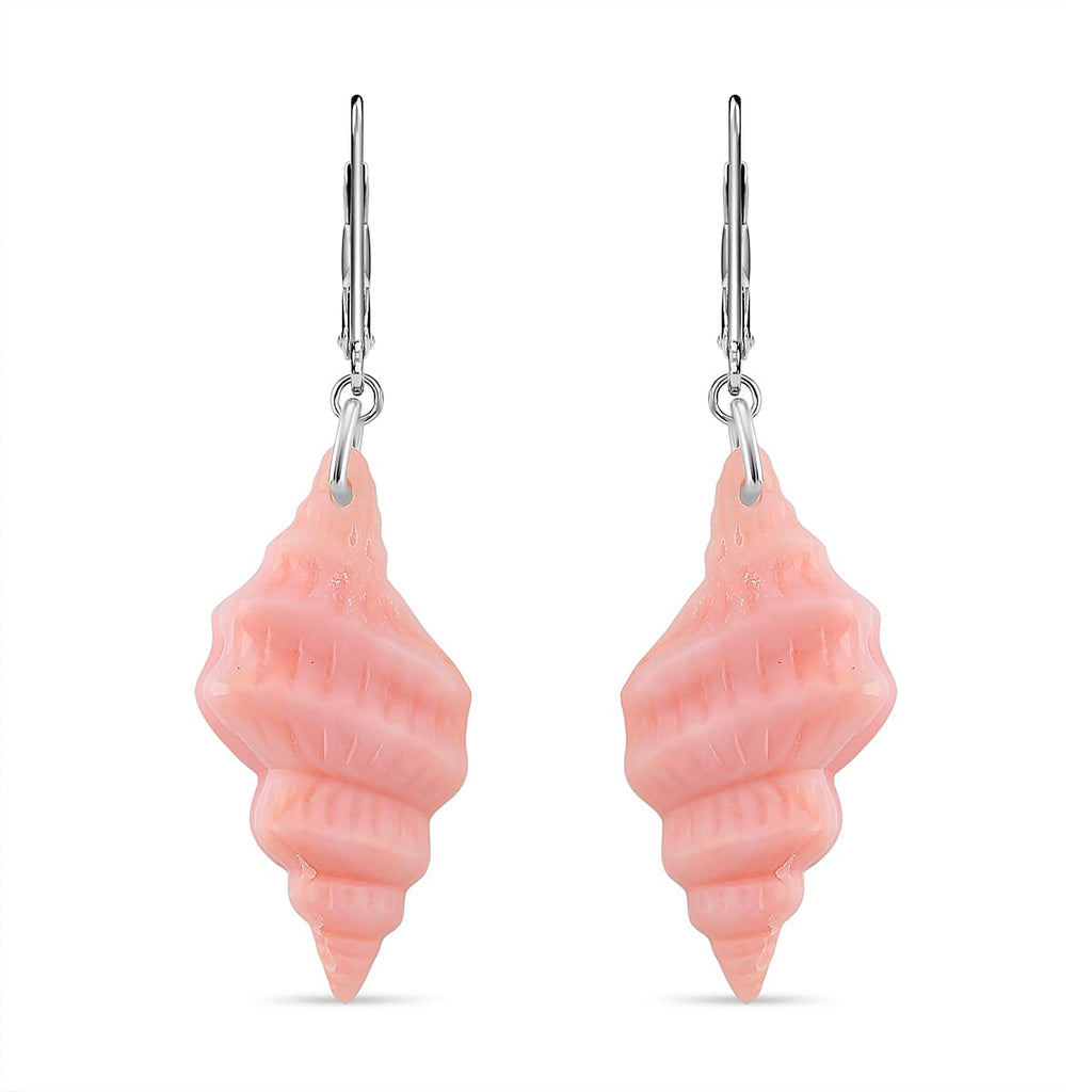 Queen Conch Shell Earring with Lever Back in Rhodium Overlay Sterling Silver 24.40 Ct.