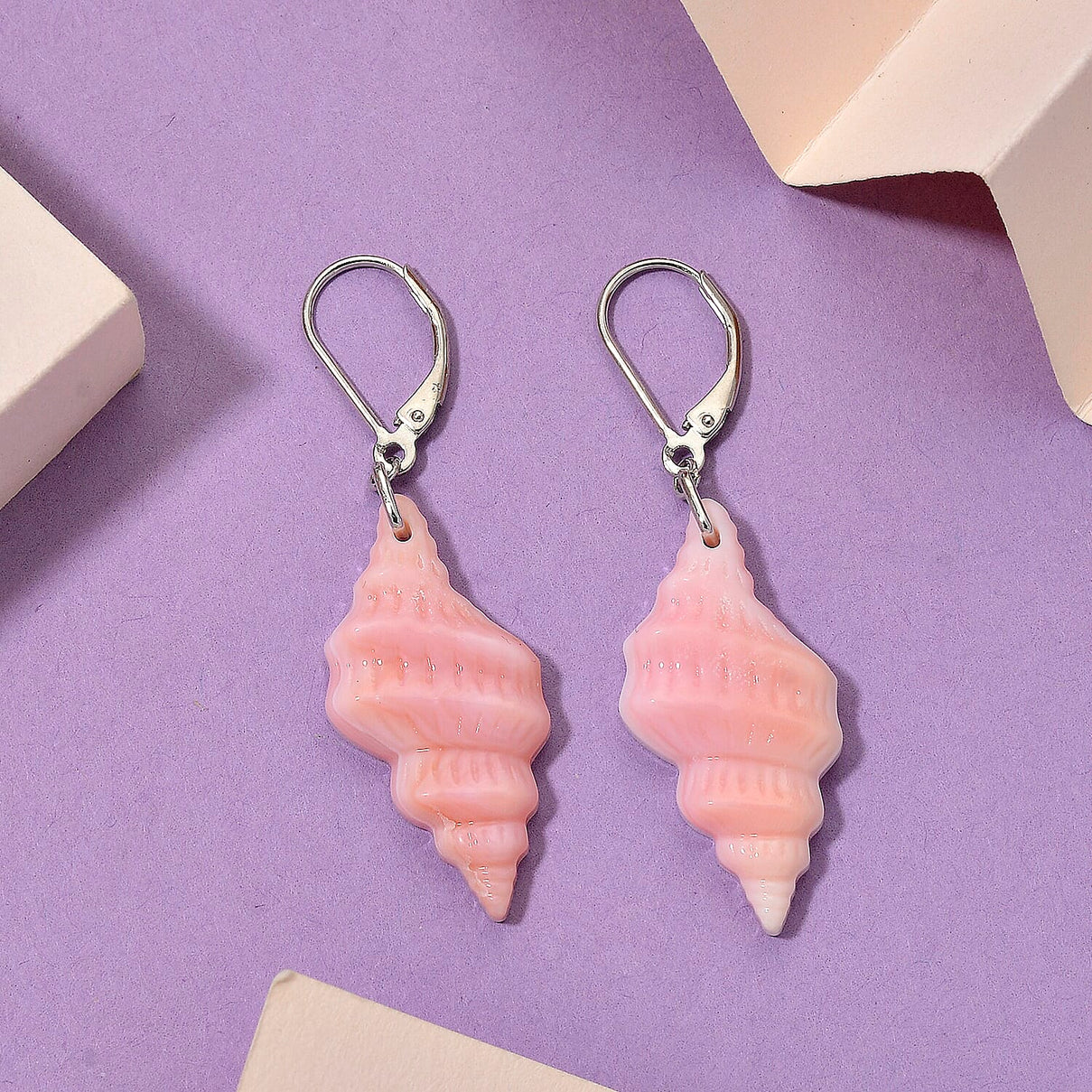 Queen Conch Shell Earring with Lever Back in Rhodium Overlay Sterling Silver 24.40 Ct. 8245090 2
