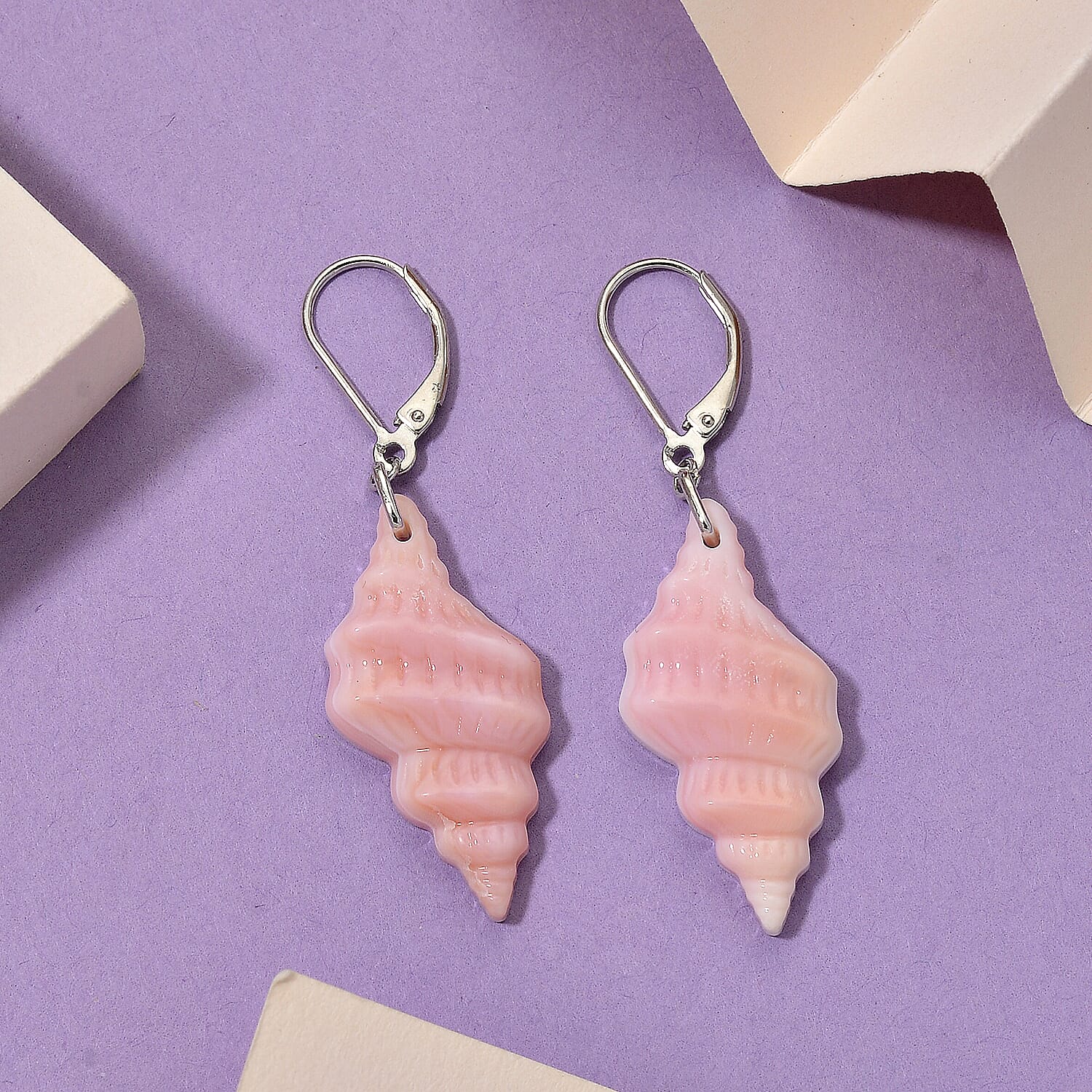 Queen Conch Shell Earring with Lever Back in Rhodium Overlay Sterling Silver 24.40 Ct. 8245090 2