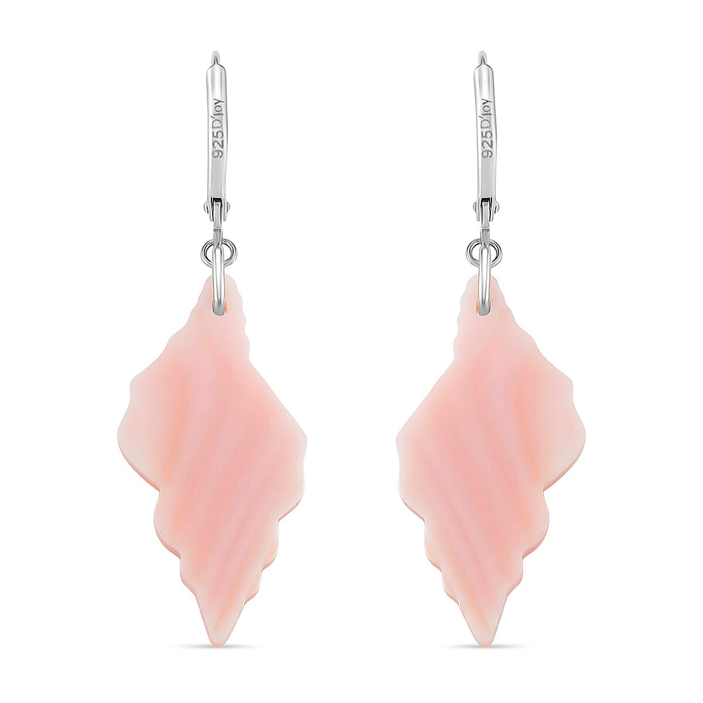 Queen Conch Shell Earring with Lever Back in Rhodium Overlay Sterling Silver 24.40 Ct.