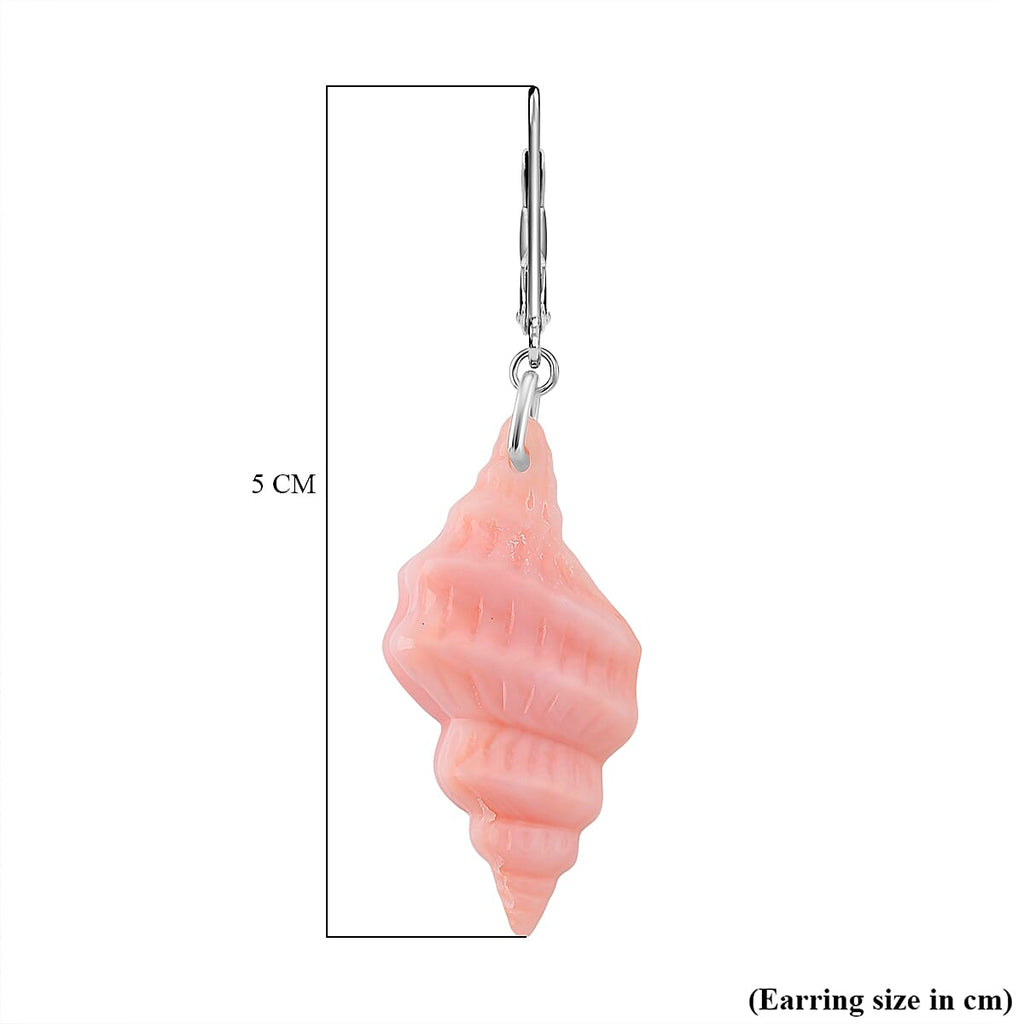 Queen Conch Shell Earring with Lever Back in Rhodium Overlay Sterling Silver 24.40 Ct.