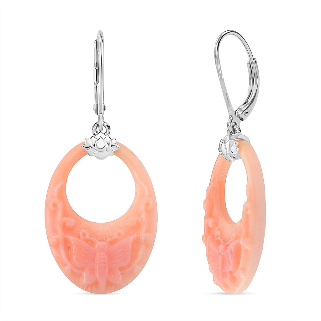 Queen Conch Shell Earring with Lever Back in Rhodium Overlay Sterling Silver 17.61 Ct.