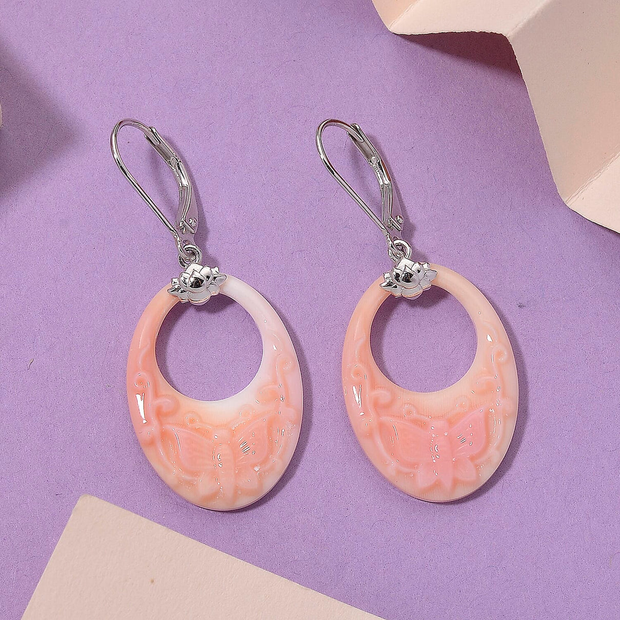 Queen Conch Shell Earring with Lever Back in Rhodium Overlay Sterling Silver 17.61 Ct. 8245102 1