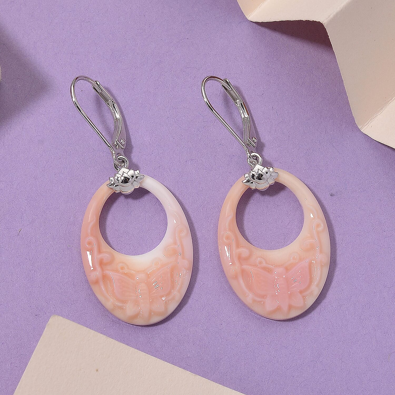 Queen Conch Shell Earring with Lever Back in Rhodium Overlay Sterling Silver 17.61 Ct. 8245102 1