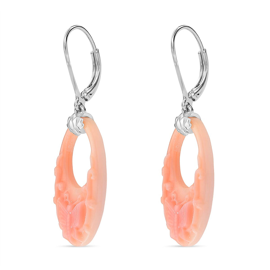 Queen Conch Shell Earring with Lever Back in Rhodium Overlay Sterling Silver 17.61 Ct.