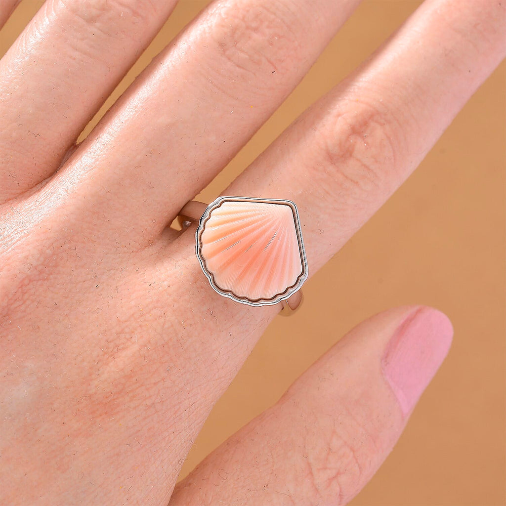 Queen Conch Shell Ring in Rhodium Overlay Sterling Silver 6.06 Ct.