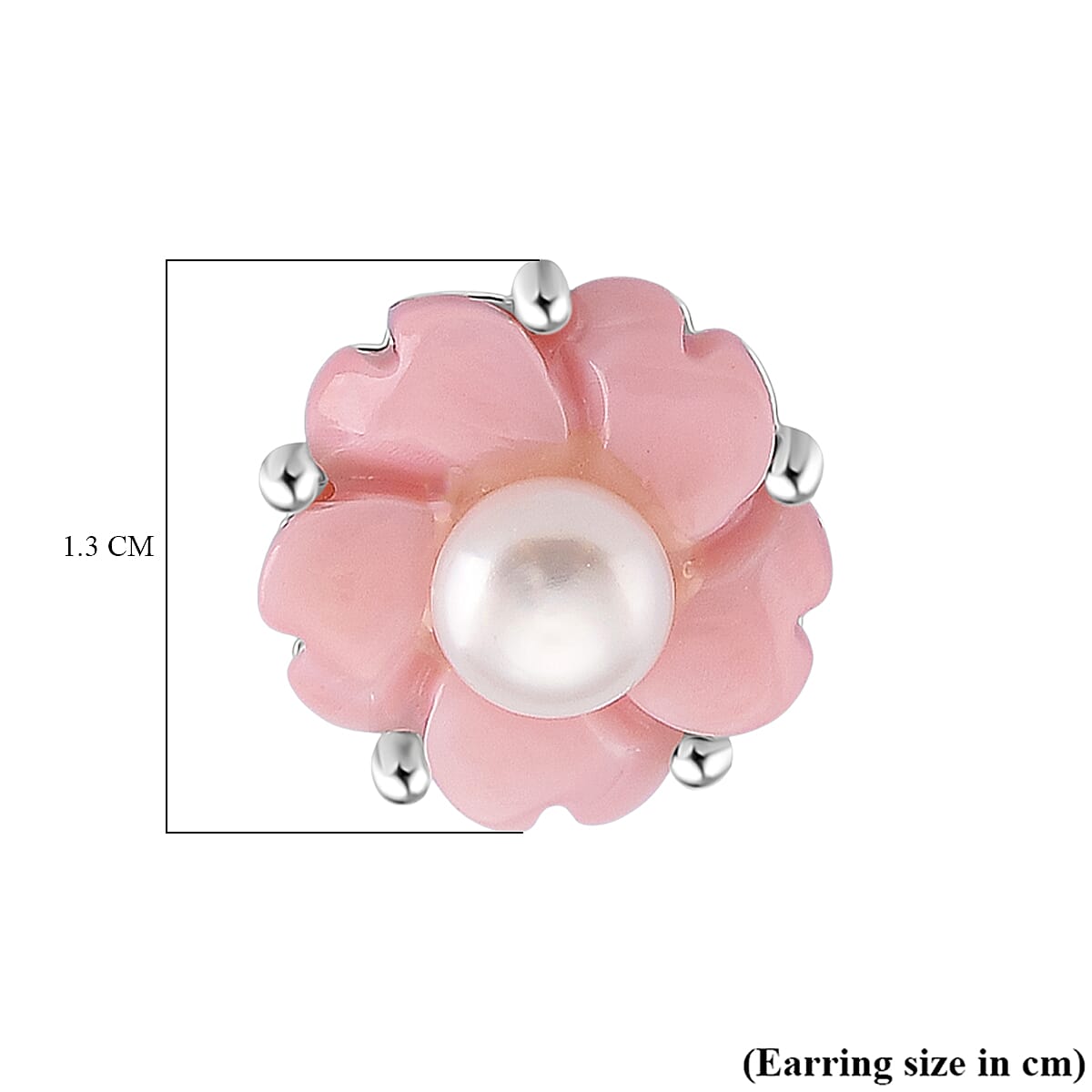 Queen Conch Shell &amp; White Fresh Water Pearl Earring with Push Back in Rhodium Overlay Sterling Silver 6.40 Ct. 8245031 6