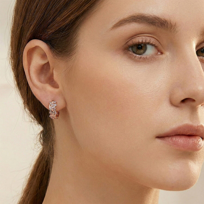 Brand New D'Joy Natural Pink Diamond Leaf Hoop Earrings with Clasp in 18K Rose Gold Vermeil Sterling Silver 0.25 Ct 8501372 2