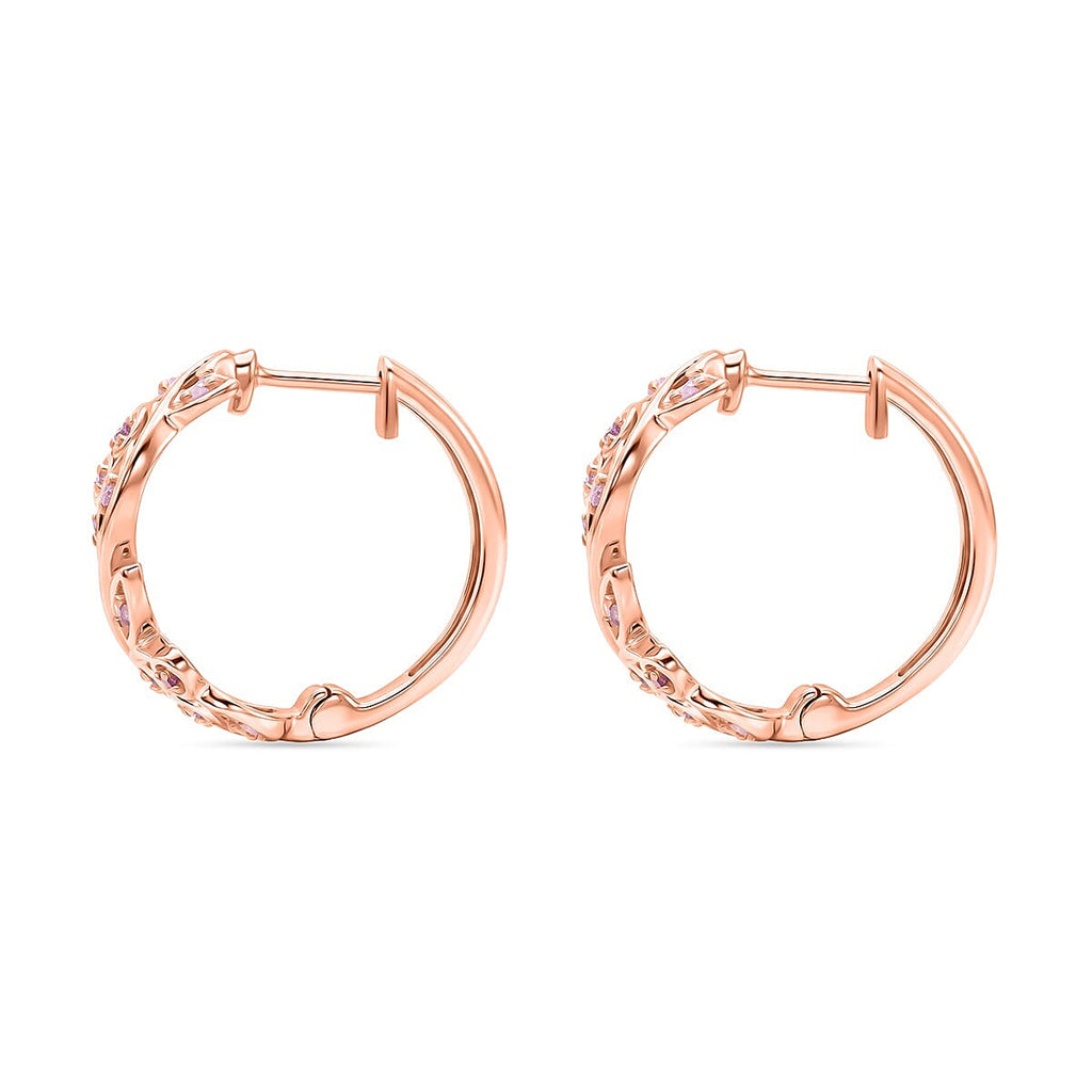 Brand New D'Joy Natural Pink Diamond Leaf Hoop Earrings with Clasp in 18K Rose Gold Vermeil Sterling Silver 0.25 Ct