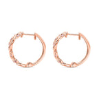 Brand New D'Joy Natural Pink Diamond Leaf Hoop Earrings with Clasp in 18K Rose Gold Vermeil Sterling Silver 0.25 Ct