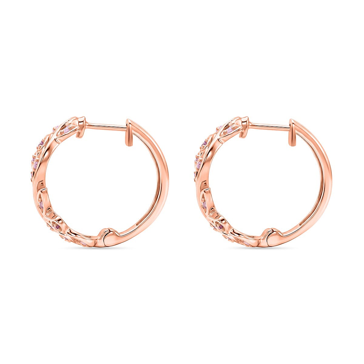 Brand New D'Joy Natural Pink Diamond Leaf Hoop Earrings with Clasp in 18K Rose Gold Vermeil Sterling Silver 0.25 Ct V32517828 4