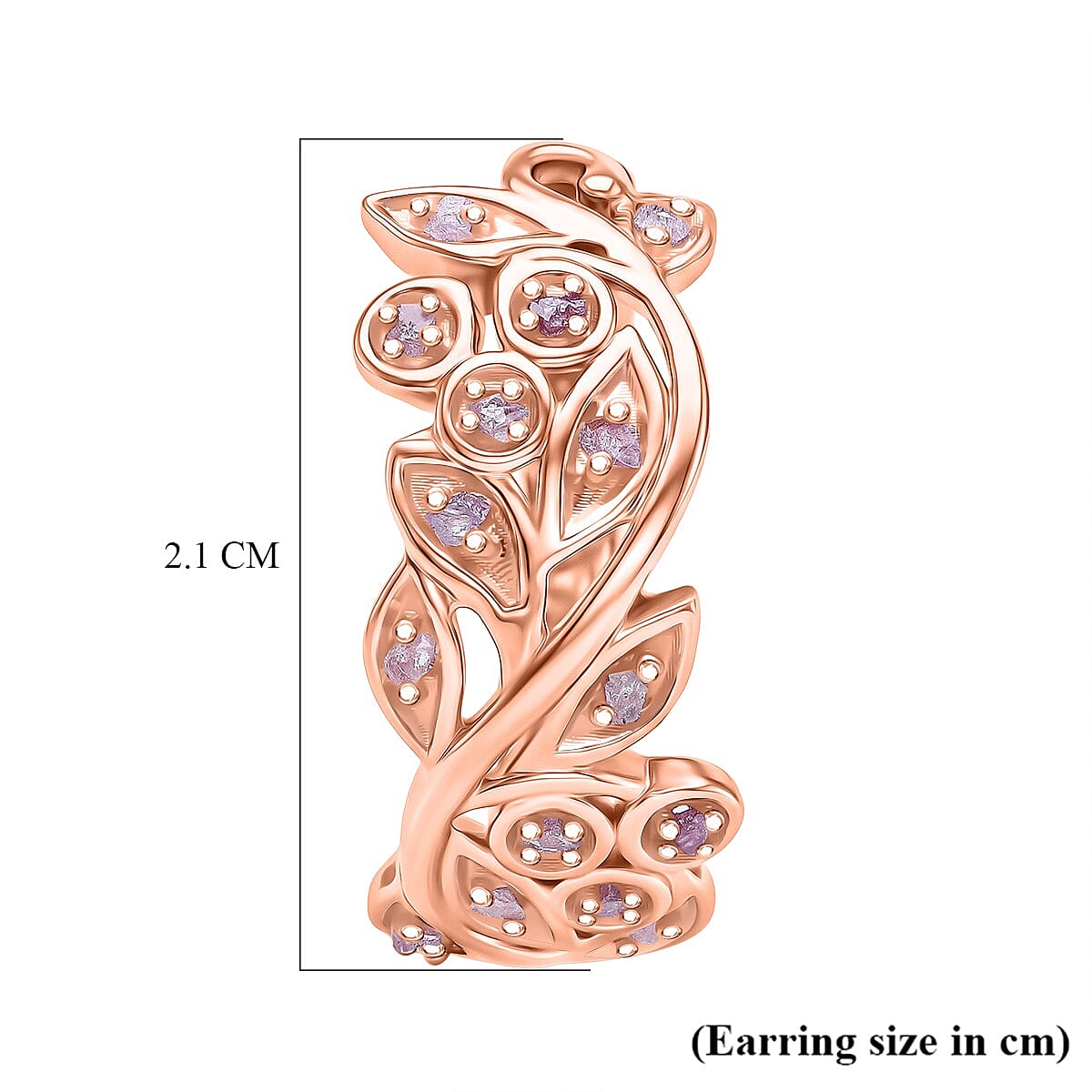 Brand New D'Joy Natural Pink Diamond Leaf Hoop Earrings with Clasp in 18K Rose Gold Vermeil Sterling Silver 0.25 Ct V32517828 5