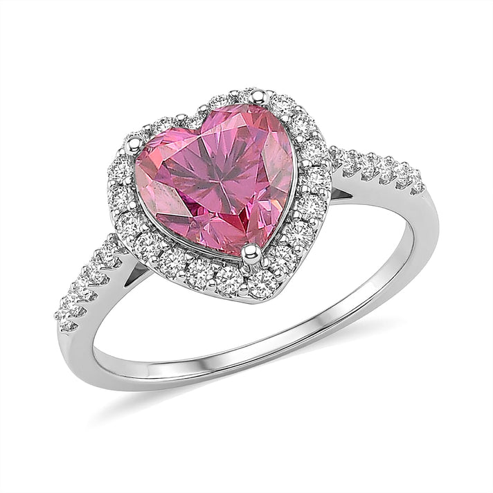 Premium Pink Moissanite Halo Heart Ring in Rhodium Overlay Sterling Silver 2.40 Ct. 8428115 1