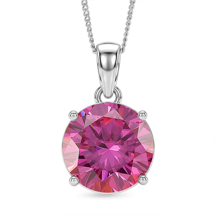 D'Joy - Pink Moissanite Solitaire Pendant with Chain (Size - 18) in Rhodium Overlay Sterling Silver 9.40 Ct. 8556364 1