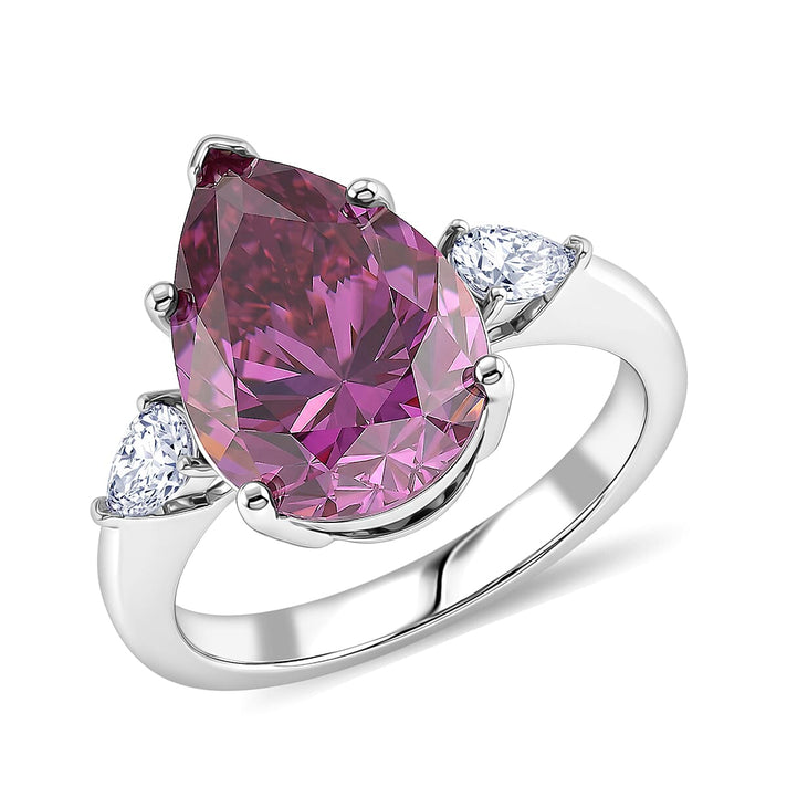 D'Joy - Rare Pink Moissanite &amp; White Moissanite Trilogy Ring in Rhodium Overlay Sterling Silver 5.77 Ct. 8561282 1