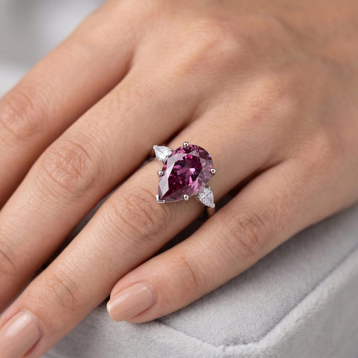 D'Joy - Rare Pink Moissanite &amp; White Moissanite Trilogy Ring in Rhodium Overlay Sterling Silver 5.77 Ct. 8561282 2