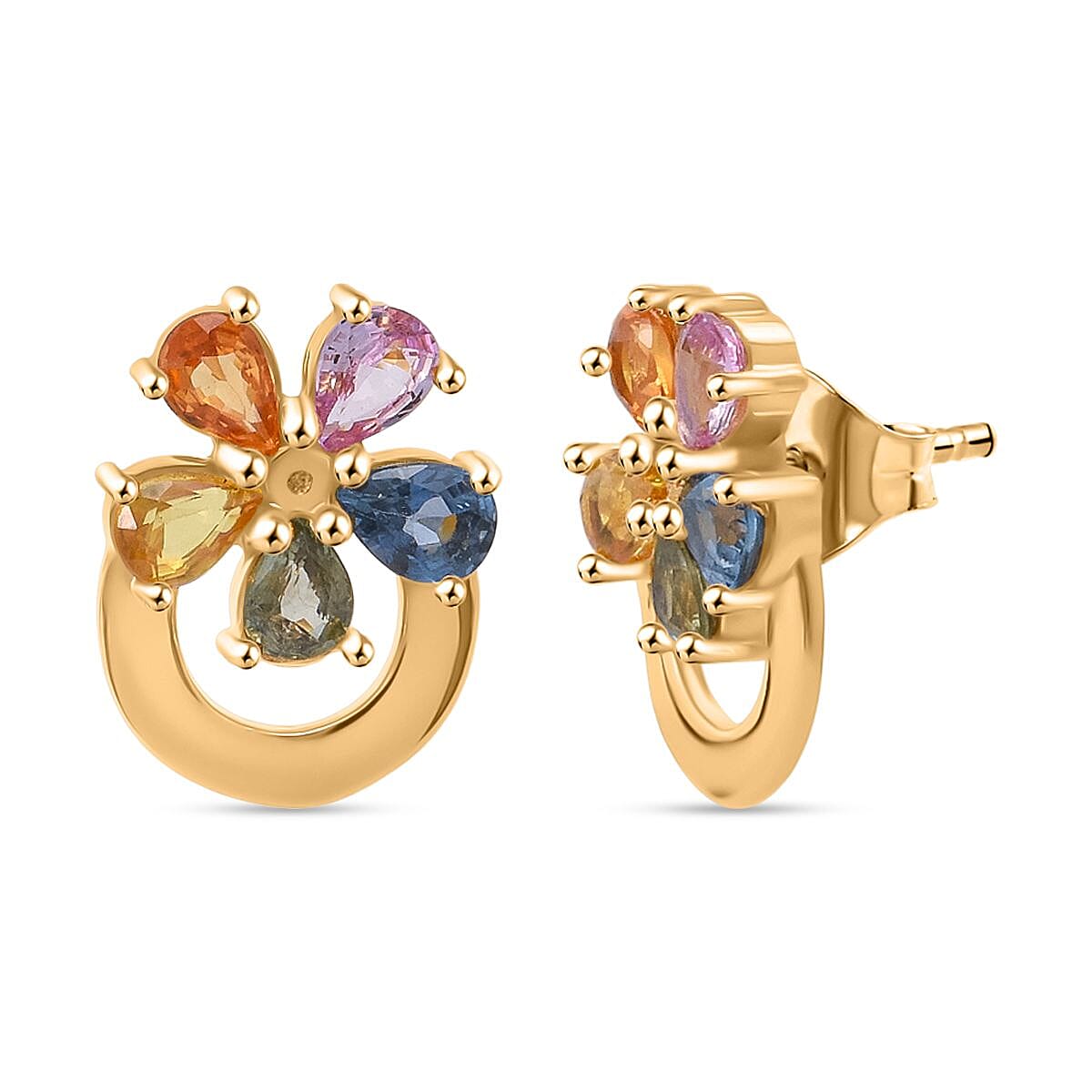 Rainbow Sapphire Earring with Push Back in Yellow Gold Plated Sterling Silver 1.90 Ct. 8257461 0