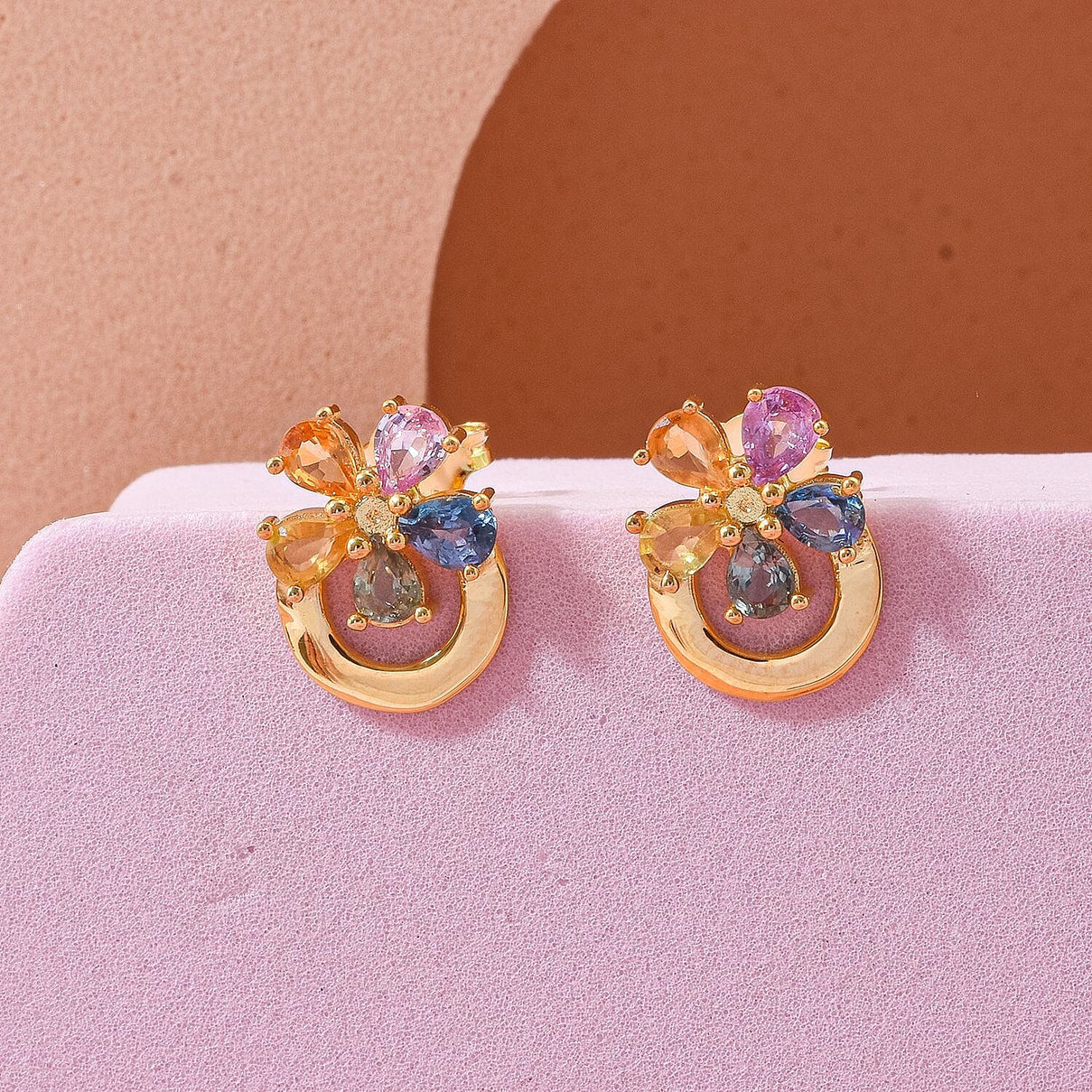 Rainbow Sapphire Earring with Push Back in Yellow Gold Plated Sterling Silver 1.90 Ct. 8257461 1