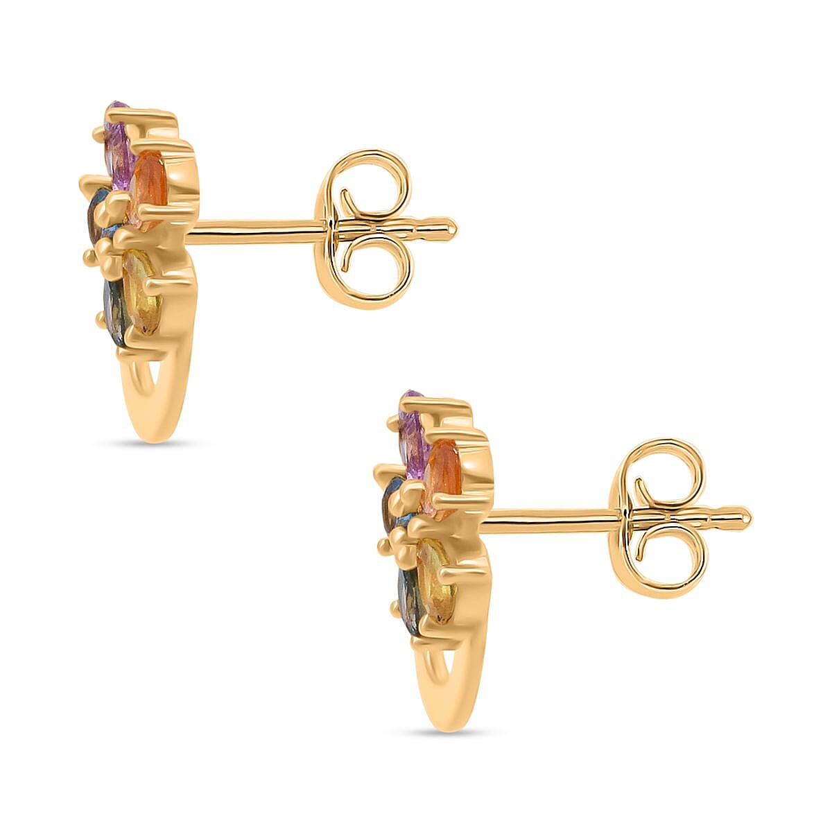 Rainbow Sapphire Earring with Push Back in Yellow Gold Plated Sterling Silver 1.90 Ct. 8257461 3