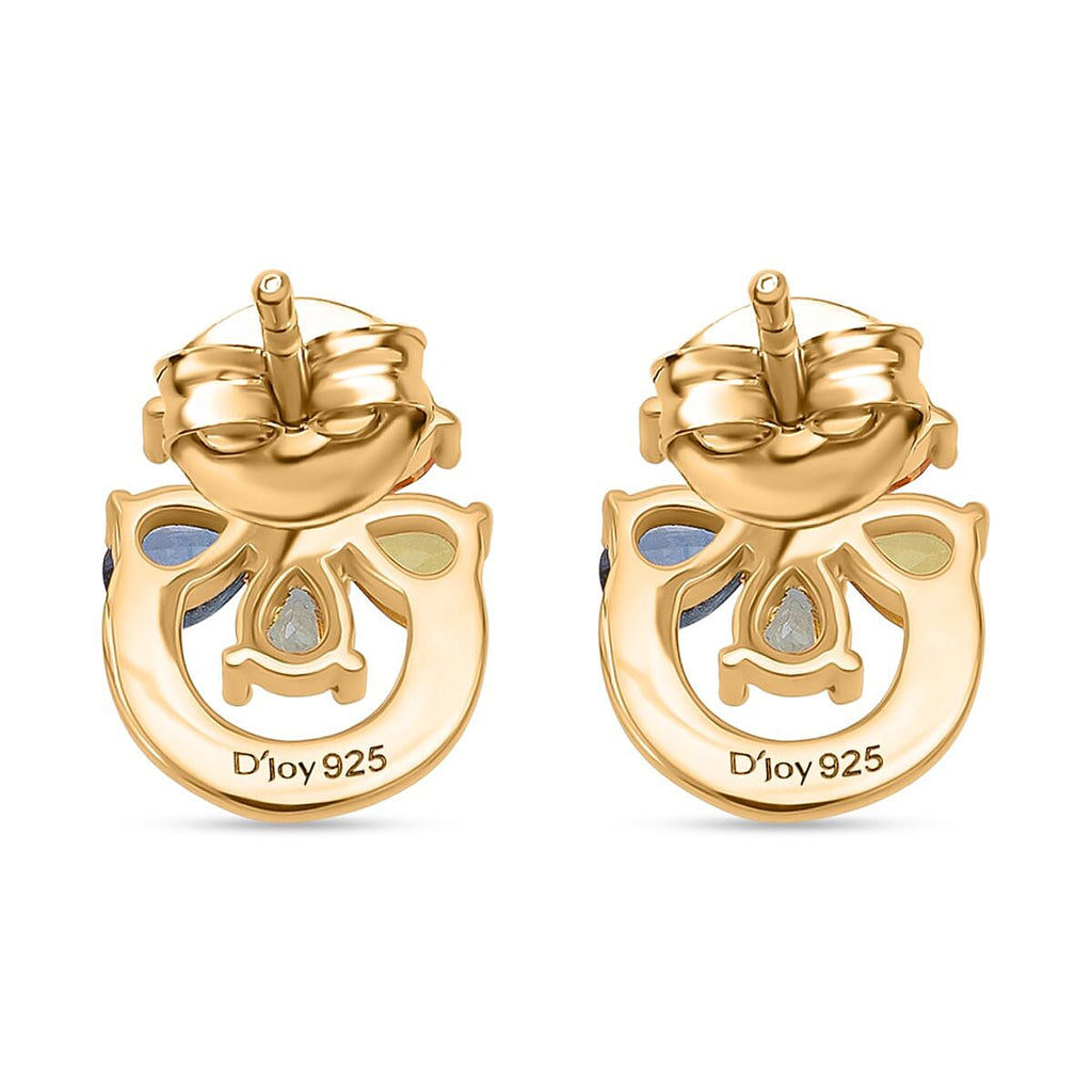 Rainbow Sapphire Earring with Push Back in Yellow Gold Plated Sterling Silver 1.90 Ct.