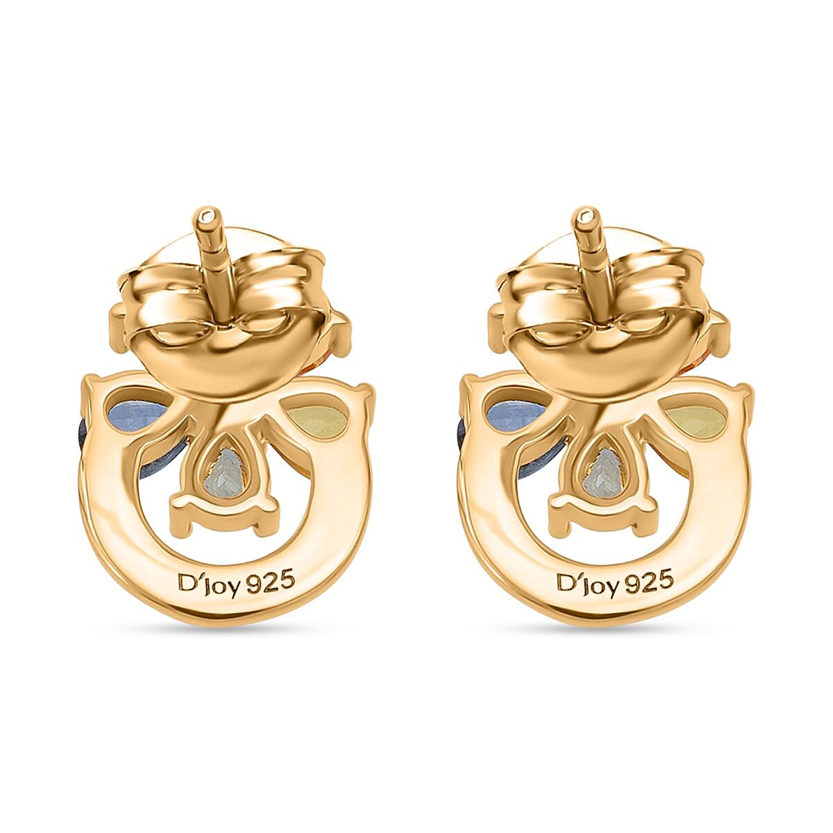 Rainbow Sapphire Earring with Push Back in Yellow Gold Plated Sterling Silver 1.90 Ct. 8257461 4
