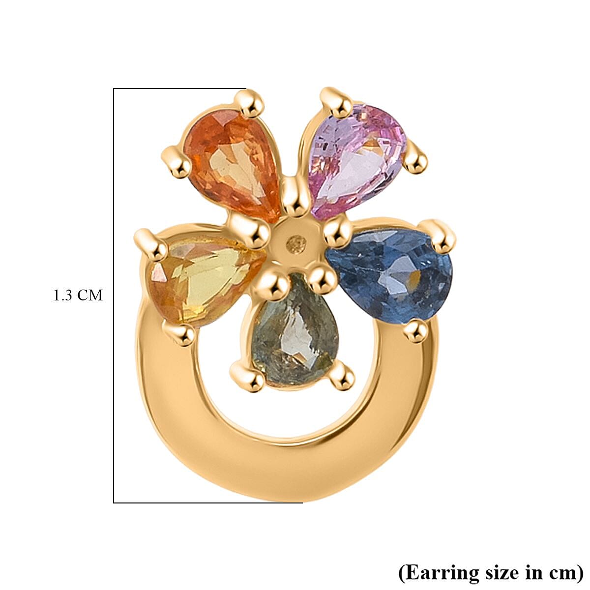 Rainbow Sapphire Earring with Push Back in Yellow Gold Plated Sterling Silver 1.90 Ct. 8257461 5