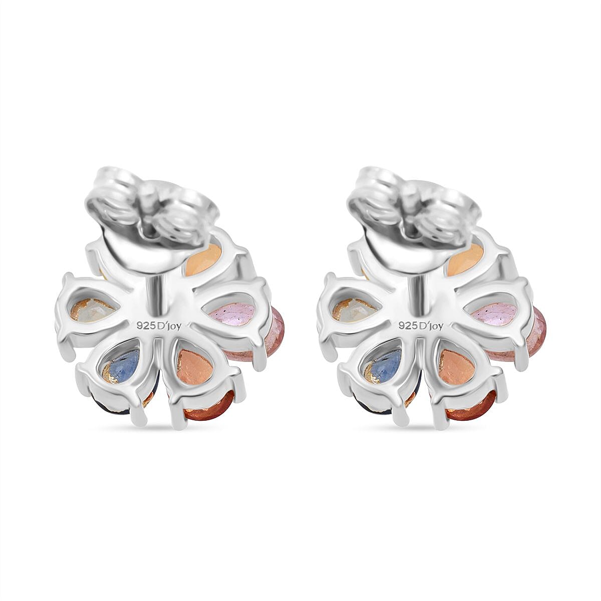 D'joy Multi Sapphire &amp; White Zircon Earring with Push Back in Rhodium Overlay Sterling Silver 2.39 Ct. 8257481 3