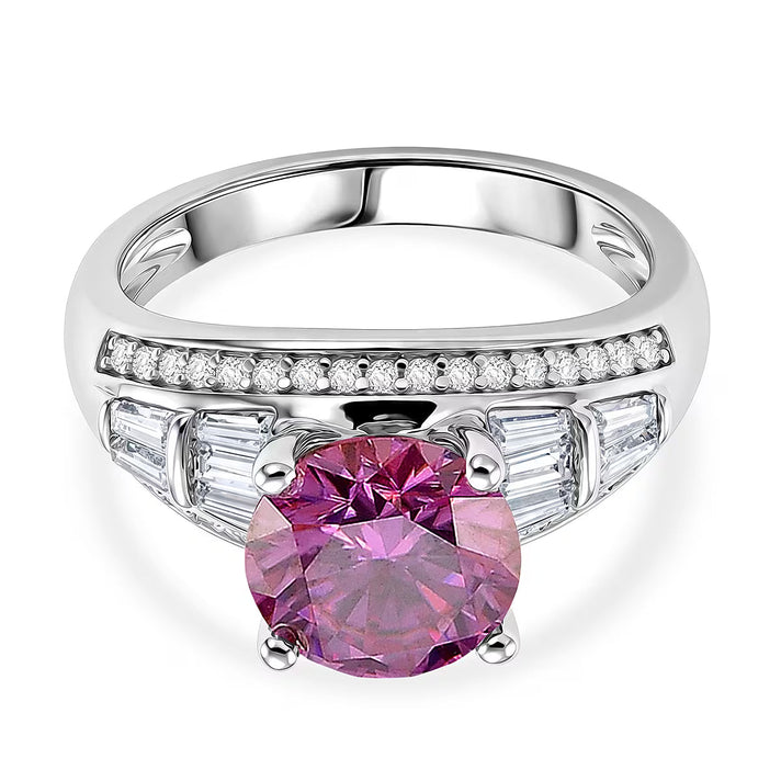 BRAND NEW - Premium Pink Moissanite and White Moissanite Solitaire Ring in Rhodium Overlay Sterling Silver 3.06 Ct. 8556299 1